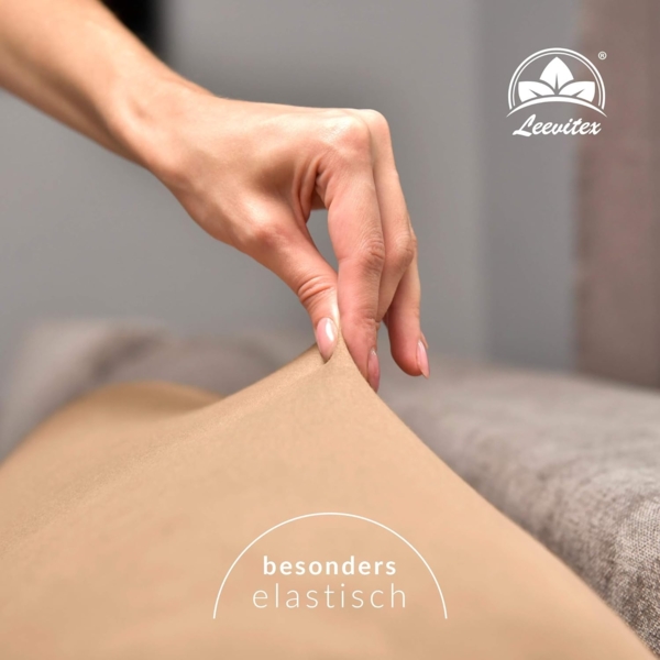 leevitex® Jersey Spannbettlaken, Spannbetttuch 100% Baumwolle ca. 150 g/m² MARKENQUALITÄT ÖKOTEX Standard 100 (Sand/Beige, Premium 200x220 Wasserbetten, Boxspringbetten) Bild 5