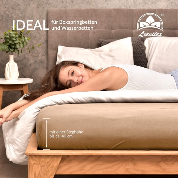 leevitex® Jersey Spannbettlaken, Spannbetttuch 100% Baumwolle ca. 150 g/m² MARKENQUALITÄT ÖKOTEX Standard 100 (Sand/Beige, Premium 200x220 Wasserbetten, Boxspringbetten) Bild 6