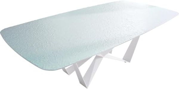 Esstisch Edge Boot 240x120 cm Reliefglas Perlmutt 3D-Design Spider Metall Weiß