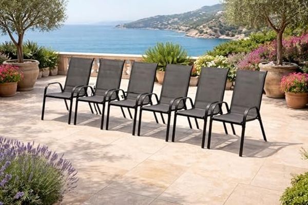 6er Outdoorstuhl Gartenstuhl Stapelstuhl Metall Textilen Anthrazit