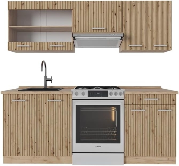 Küchenzeile R-Line Artisan-Eiche/Goldkraft Eiche 200 cm ohne Arbeitsplatte Vicco