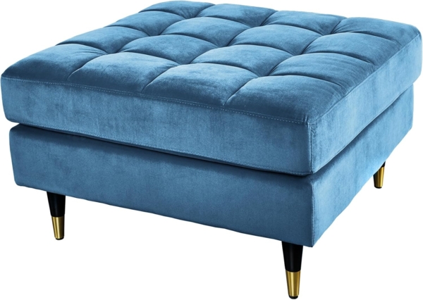 riess-ambiente Fußhocker COZY VELVET 80cm petrol blau / gold (Einzelartikel, 1 St), Wohnzimmer · Samt · Federkern · Ziersteppung · Retro Design