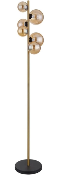 LED Stehleuchte, 6-Flammig, Glas Amber, messing, H 155 cm
