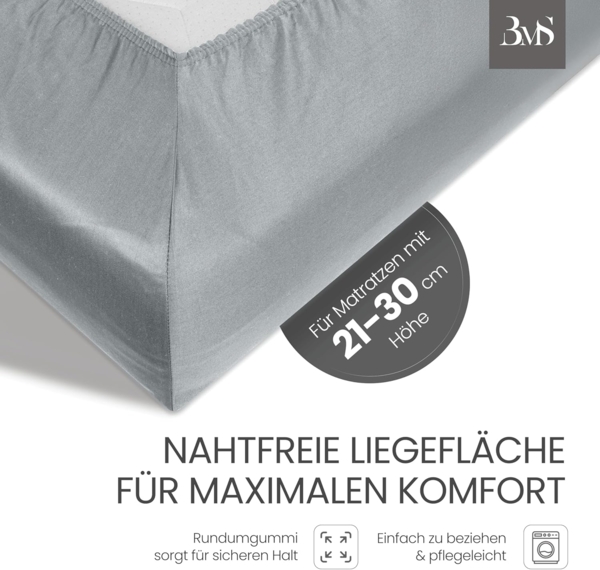 Bettwaesche-mit-Stil Mako-Satin Spannbettlaken grau 200x200cm Höhe 21-30cm Bild 3