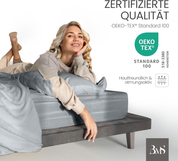 Bettwaesche-mit-Stil Mako-Satin Spannbettlaken grau 200x200cm Höhe 21-30cm Bild 6