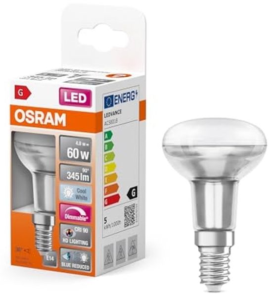 Osram Superstar dimmbare LED-Lampe mit besonders hoher Farbwiedergabe (CRI90) für E14-Sockel, klares Glas,Kaltweiß (4000K), 345 Lumen, Ersatz für herkömmliche 60W-Leuchtmittel, dimmbar, 1-er Pack