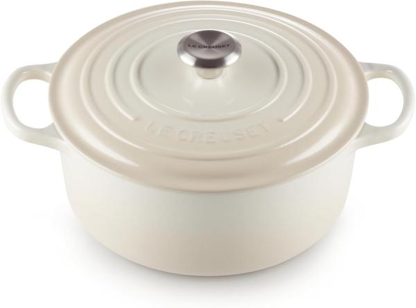 Le Creuset Signature Gusseisen-Bräter mit Deckel, Für alle Herdarten und Induktion geeignet, Rund, Meringue, 26,0 cm, 5.3