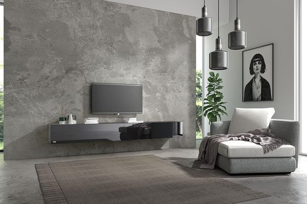 Wuun® 200cm/Schwarz-Hochglanz (Korpus Schwarz-Matt)/8 Größen/5 Farben/TV Lowboard TV Board hängend Hängeschrank Wohnwand/Somero