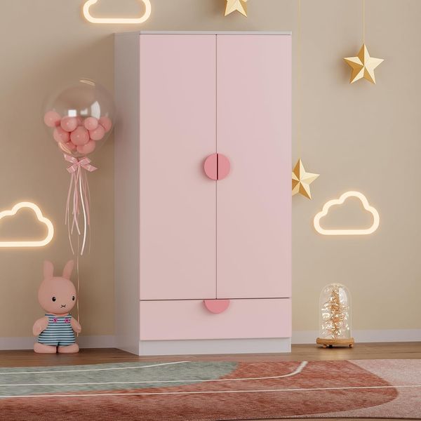 Kinderkleiderschrank Sandnes mit Schublade 123x60x40 cm Rosa [en. casa]
