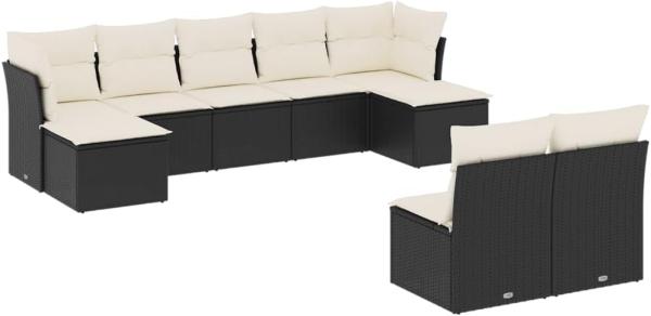 vidaXL 9-tlg. Garten-Sofagarnitur mit Kissen Schwarz Poly Rattan 3250105