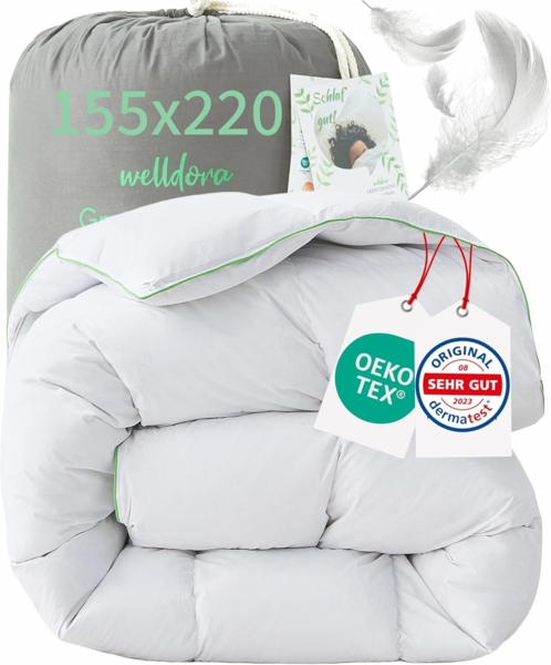 Welldora Komfort Bettdecke 155x220 Winter | 100% Extraweiche Federn & Daunen | Fachärztlich geprüft, Oeko-Tex, Allergiker | Zertifiziert für Tierwohl | Dicke extrawarme Winterdecke Daunendecke
