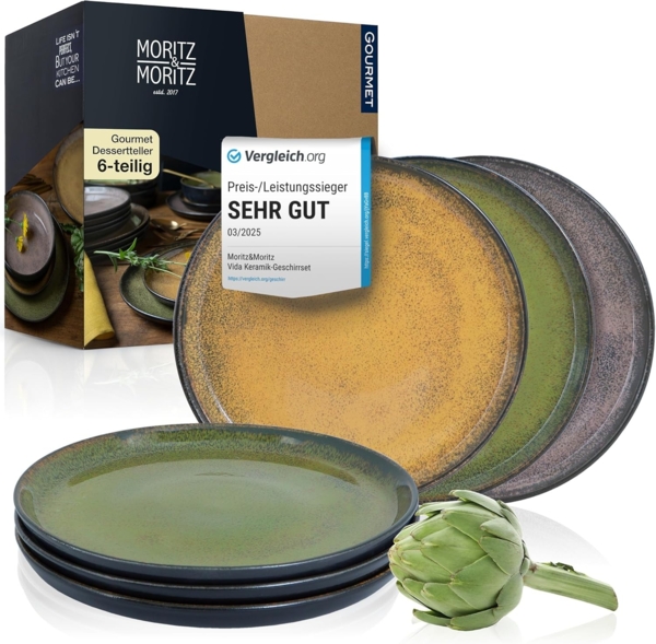 Moritz & Moritz Dessertteller Dessert Teller Set in Vintagetönen, (6 St), für 6 Personen spülmaschinen- und mikrowellengeeignet