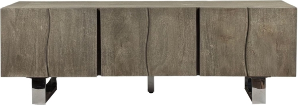Lowboard Akazie Massivholz 160cm TV-Kommode 3 Türen Smoked Grey Metallbeine Modern Bild 1