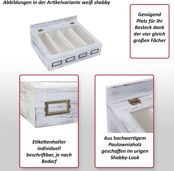 Besteckkiste HWC-C25, Holzbox mit Deckel Besteckkasten, Paulownia 17 x 37 x 33 cm ~ naturbraun Bild 2