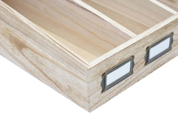 Besteckkiste HWC-C25, Holzbox mit Deckel Besteckkasten, Paulownia 17 x 37 x 33 cm ~ naturbraun Bild 6