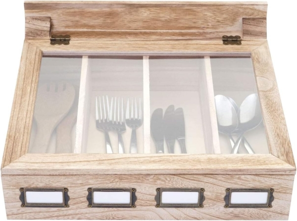 Besteckkiste HWC-C25, Holzbox mit Deckel Besteckkasten, Paulownia 17 x 37 x 33 cm ~ naturbraun Bild 8