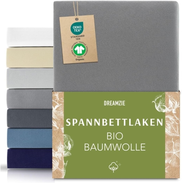 Dreamzie Premium Spannbettlaken 80x200 cm Anthrazit, Spannbetttuch aus 100% Jersey Biobaumwolle, 150 g/m² - Oeko-TEX
