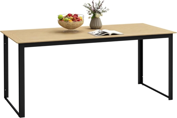 Outsunny Gartentisch mit Holzoptik, Lamellendesign, für 6 Personen (Buffettisch aus Metall, 1-St, wetterfest Balkontisch), 175x78 cm, für Garten, Terrasse Balkon Schwarz