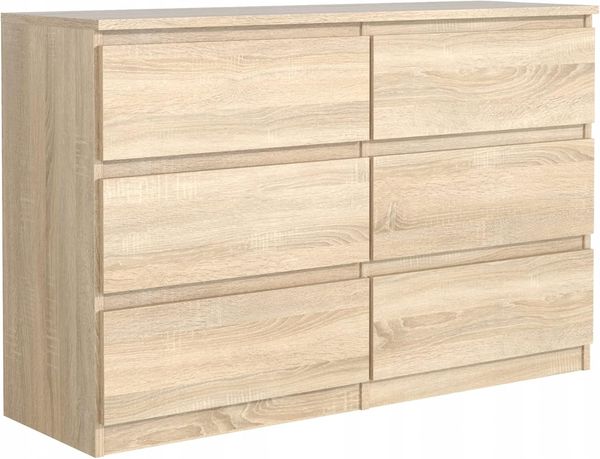 3xEliving Kommode Sideboard DEMII 120 cm mit 6 Schubladen in 5 Farbvarianten (Sonoma Eiche)