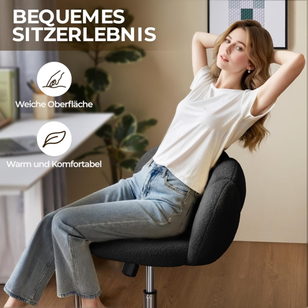 Yaheetech Schreibtischstuhl Bürostuhl Ergonomisch Bürosessel in Wolkenform Schminktischstuhl bis 136 kg Belastbar Computerstuhl Höhenverstellbar für Schlafzimmer Büro Wohnzimmer Schwarz Bild 5
