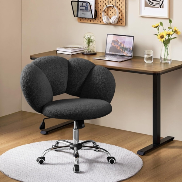 Yaheetech Schreibtischstuhl Bürostuhl Ergonomisch Bürosessel in Wolkenform Schminktischstuhl bis 136 kg Belastbar Computerstuhl Höhenverstellbar für Schlafzimmer Büro Wohnzimmer Schwarz Bild 2