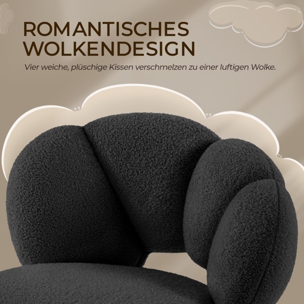 Yaheetech Schreibtischstuhl Bürostuhl Ergonomisch Bürosessel in Wolkenform Schminktischstuhl bis 136 kg Belastbar Computerstuhl Höhenverstellbar für Schlafzimmer Büro Wohnzimmer Schwarz Bild 4