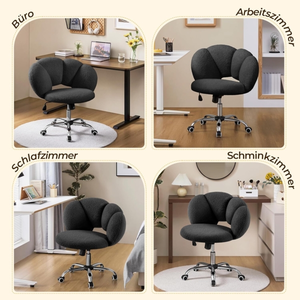 Yaheetech Schreibtischstuhl Bürostuhl Ergonomisch Bürosessel in Wolkenform Schminktischstuhl bis 136 kg Belastbar Computerstuhl Höhenverstellbar für Schlafzimmer Büro Wohnzimmer Schwarz Bild 9