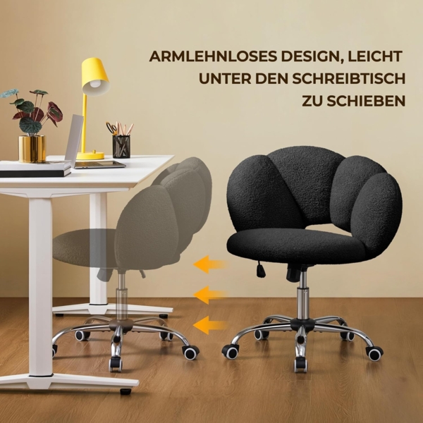 Yaheetech Schreibtischstuhl Bürostuhl Ergonomisch Bürosessel in Wolkenform Schminktischstuhl bis 136 kg Belastbar Computerstuhl Höhenverstellbar für Schlafzimmer Büro Wohnzimmer Schwarz Bild 7