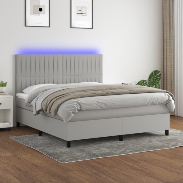 vidaXL Boxspringbett mit Matratze & LED Hellgrau 160x200 cm Stoff 3135045