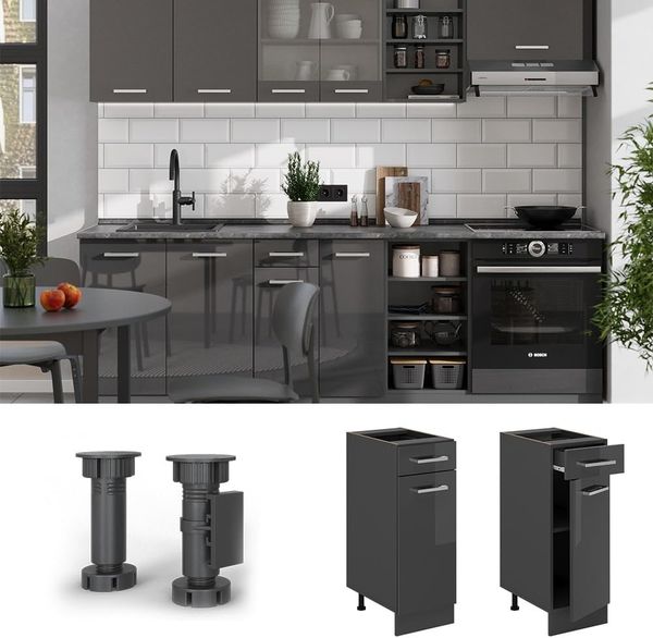 Küchenunterschrank R-Line Anthrazit Hochglanz 30 cm , AP Eiche Vicco Bild 4