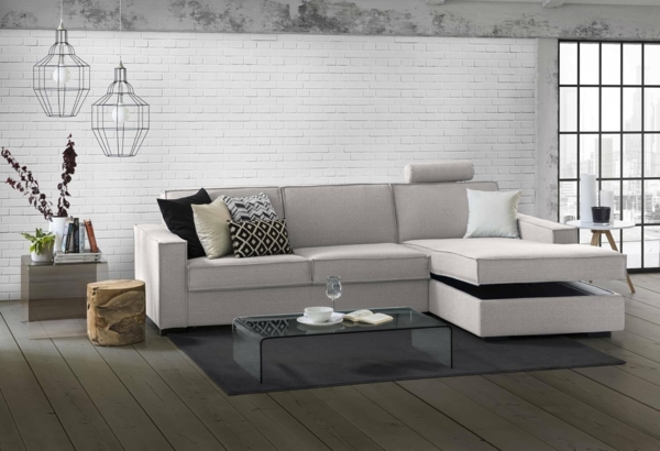 Talamo Italia Ecksofa Beatrice, Made in Italy, Drehbare Öffnung mit Matratze und Netz inklusive, Rechte Halbinsel mit Stauraum, mit schmalen Armlehnen, Cm: 260x95h90, Farbe Grau Bild 5