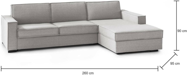 Talamo Italia Ecksofa Beatrice, Made in Italy, Drehbare Öffnung mit Matratze und Netz inklusive, Rechte Halbinsel mit Stauraum, mit schmalen Armlehnen, Cm: 260x95h90, Farbe Grau Bild 2