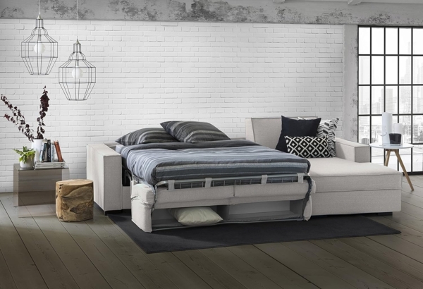 Talamo Italia Ecksofa Beatrice, Made in Italy, Drehbare Öffnung mit Matratze und Netz inklusive, Rechte Halbinsel mit Stauraum, mit schmalen Armlehnen, Cm: 260x95h90, Farbe Grau Bild 3