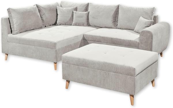 Stella Trading CALANDA Ecksofa mit Hocker, Stoffbezug Anthrazit - Moderne Eckcouch mit Kissen & Massivholz Füßen - 249 x 94 x 175 cm (B/H/T)