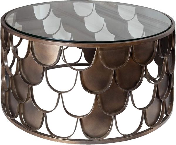 riess-ambiente Couchtisch ABSTRACT Ø60cm transparent / antik Messing (Einzelartikel, 1-St), Wohnzimmer · rund · Glas · Metall · Industrial · Fischschuppen Design