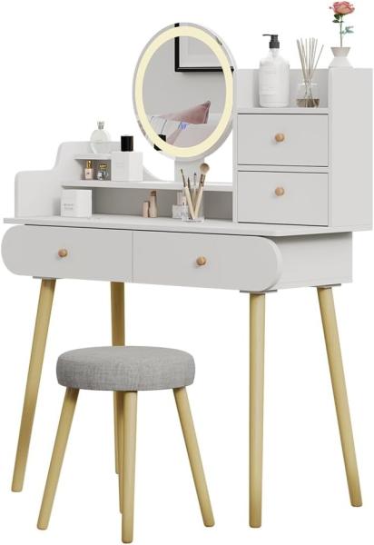 Schminktisch Edda Weiß 100 cm mit LED-Spiegel und Hocker Vicco Bild 7