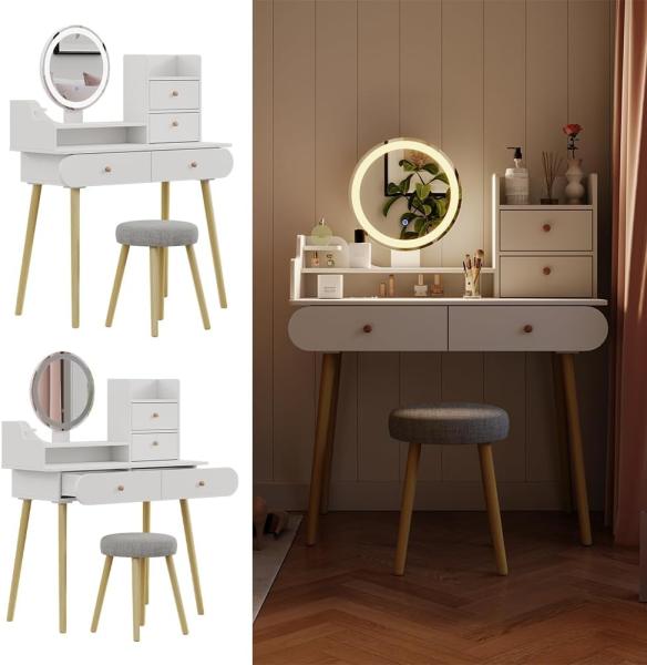 Schminktisch Edda Weiß 100 cm mit LED-Spiegel und Hocker Vicco Bild 2