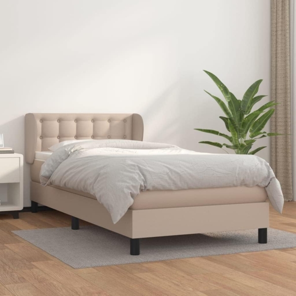 vidaXL Boxspringbett Matratze, Härtegrad: H2, Kunstleder Cappuccino-braun 80x200 cm