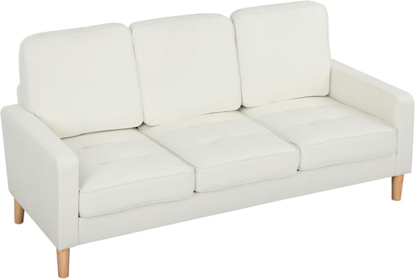 HOMCOM 3-Sitzer Sofa, Couch mit Armlehnen, Getufteter Rückenlehne, Loungesofa 1 Teile, für Wohnzimmer, Schlafzimmer 185 x 79 x 82 cm, Cremeweiß