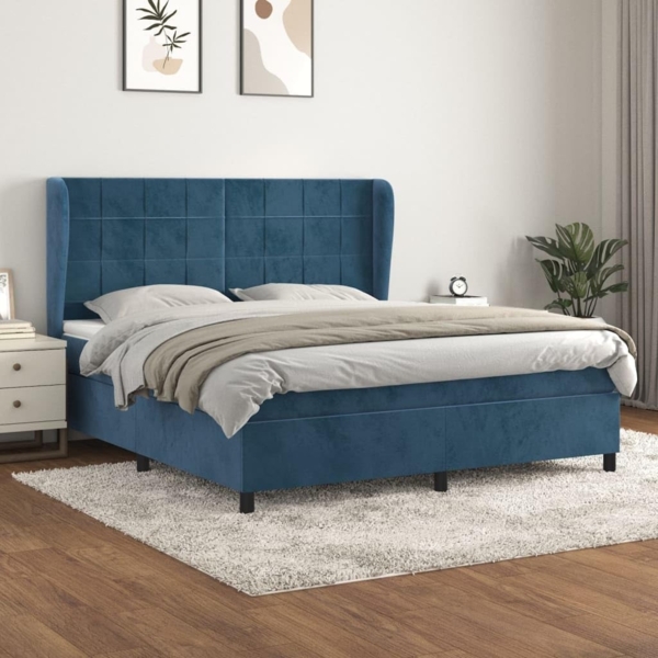 vidaXL Boxspringbett mit Matratze Dunkelblau 180x200 cm Samt 3129229