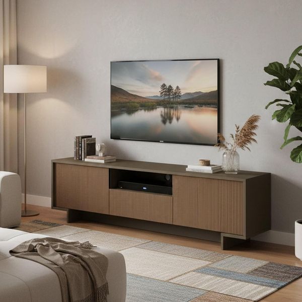 Dmora - TV-Ständer Andromeda, TV-Ständer für das Wohnzimmer, niedriges Wohnzimmer-Sideboard mit 2 Türen und 1 Schublade, 100% Made in Italy, 170 x 42 x 48 cm, Braun und Walnuss