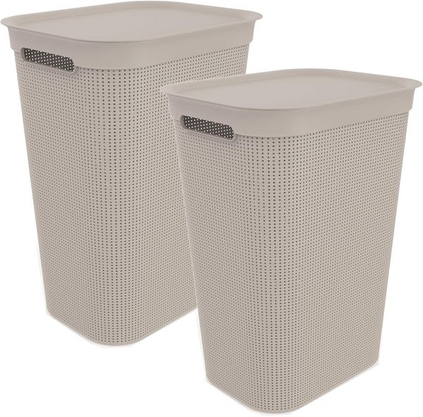 ROTHO Wäschekorb Wäschesammler Brisen 50l mit Deckel (Wäschesammlerset, 2 St), Luftzirkulation innerhalb der Wäschebox