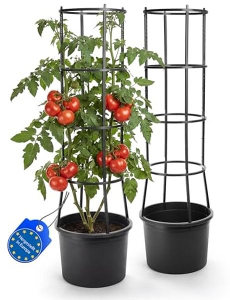 BigDean Pflanzkübel Tomatentopf mit Rankhilfe XL (Set, 2 St, Tomatentopf + Rankhilfe), Integrierter Wasserspeicher, Modulares Rankgitter, Wiederverwendbar