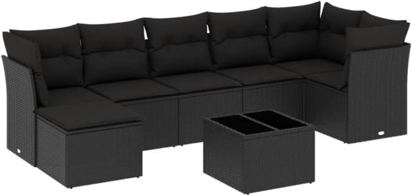 vidaXL 8-tlg. Garten-Sofagarnitur mit Kissen Schwarz Poly Rattan 3217975