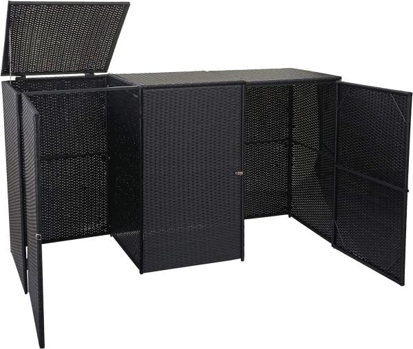 3er-Mülltonnenverkleidung HWC-E25, Mülltonnenbox Mülltonnenabdeckung, Poly-Rattan 3x120l ~ schwarz