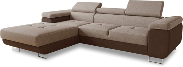Ecksofa Divo mit Schlaffunktion, Bettkasten und einstellbare Kopfstützen (Braun + Cappuccino (Sawana 16 + Sawana 02), Ecksofa Links)