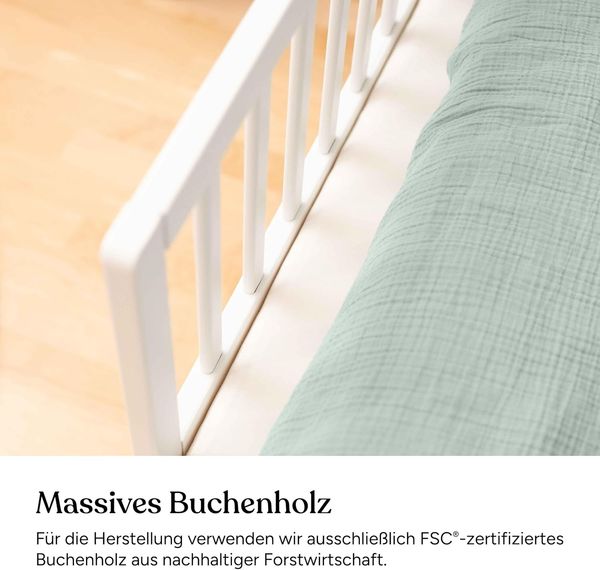 Ehrenkind® Rausfallschutz Bettgitter für Kinder | Massivholz Buche | Bettschutzgitter für Kleinkinder & Babys | Werkzeuglose Montage | Höhenverstellbar | Natürlich & Sicher | 90cm Natur Bild 5
