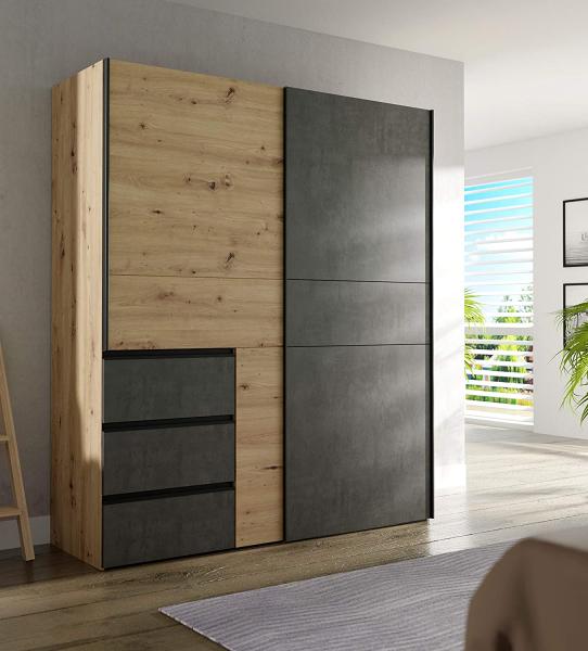 Schwebetürenschrank >Zorana< in Artisan Eiche - 200.1x200.5x61.2cm (BxHxT)