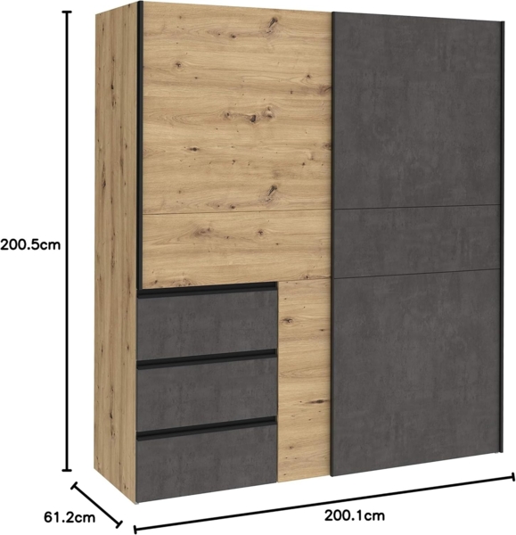 Schwebetürenschrank >Zorana< in Artisan Eiche - 200.1x200.5x61.2cm (BxHxT) Bild 2
