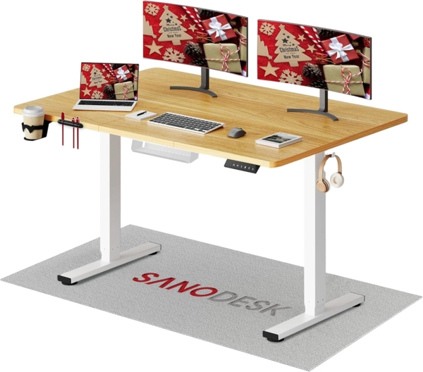 SANODESK Höhenverstellbarer Schreibtisch 140x60 cm Schreibtisch Höhenverstellbar Elektrisch Ergonomischer Steh-Sitz Tisch Computertisch für Heimbüro Homeoffice(ahorn)